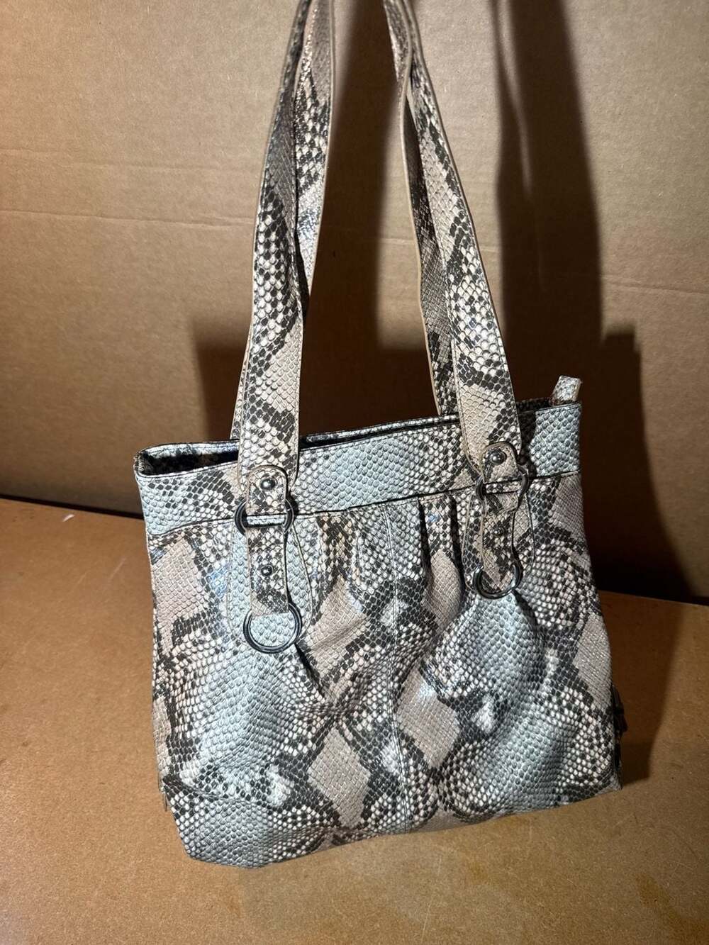 Style & Co Snake Print Faux Leather Tote Handbag Grey